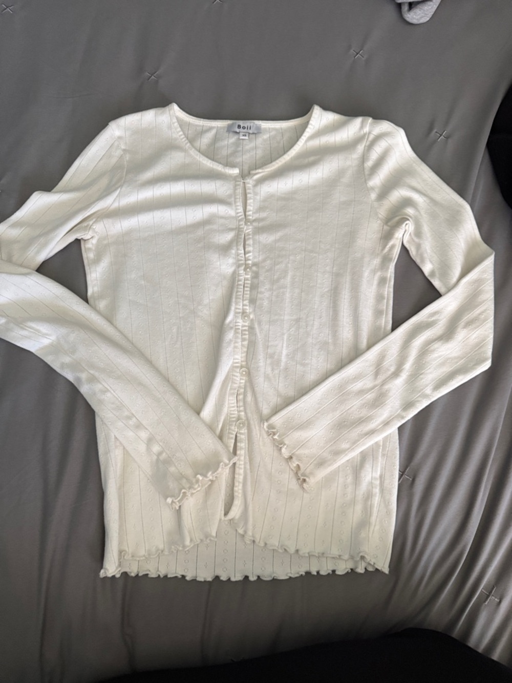 White Ribbed Button-Front Long Sleeve Tee